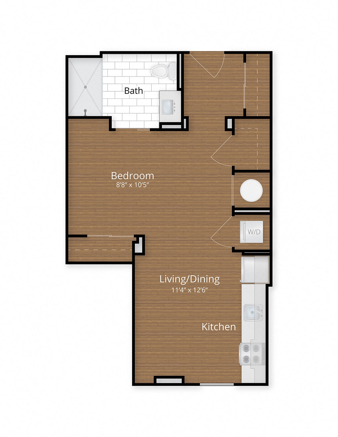 Floor plan for studio, 1 bath, 371 sqft